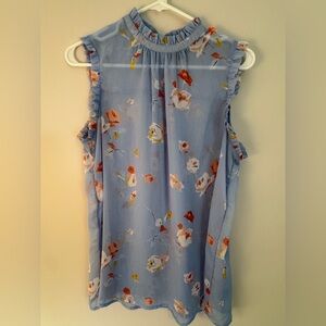 Who What Wear Floral Sleeveless Blue Top - Size Medium